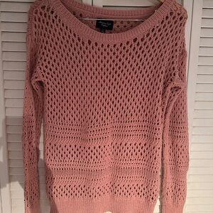 American Eagle Outfitters Open-Knit Crew Sweater - Dusty Pink